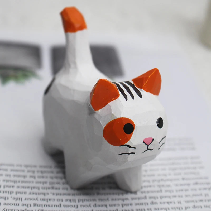 Handmade Wood Carved Kitten Ornament – Cat Desktop Decor Wood Cat Ornament Axl