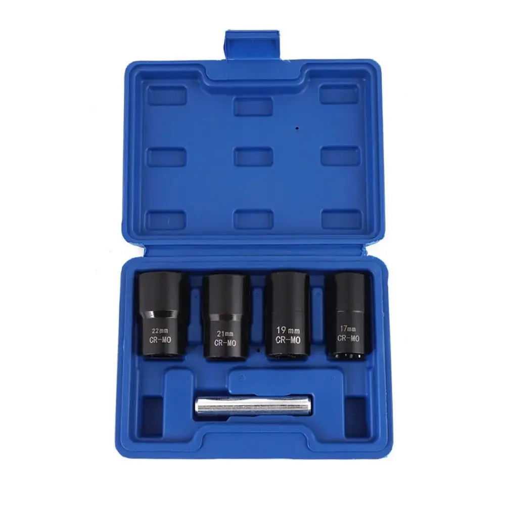 5-Pc Bolt Extractor Socket Set 1/2" Drive 17–22mm Lug Nut Remover Extractor Socket Set Axl black