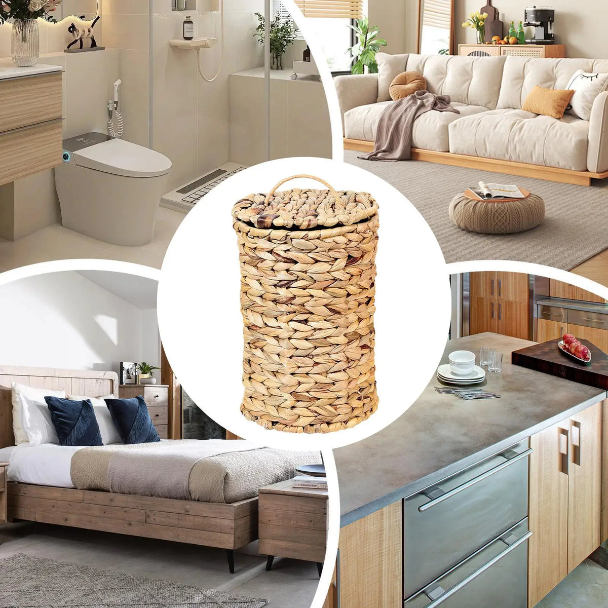 Woven Gourd Grass Waste Basket – Round Rattan Trash Can Woven Waste Basket Axl