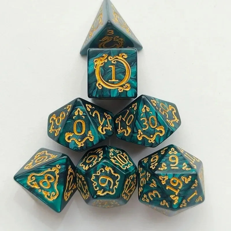 Dragon Pattern Polyhedral DnD Dice Set | D&D TRPG Board Game Polyhedral Dice Set Axl