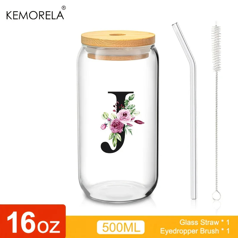 470ml Glass Tumbler with Bamboo Lid & Straw | Mason Jar Cup