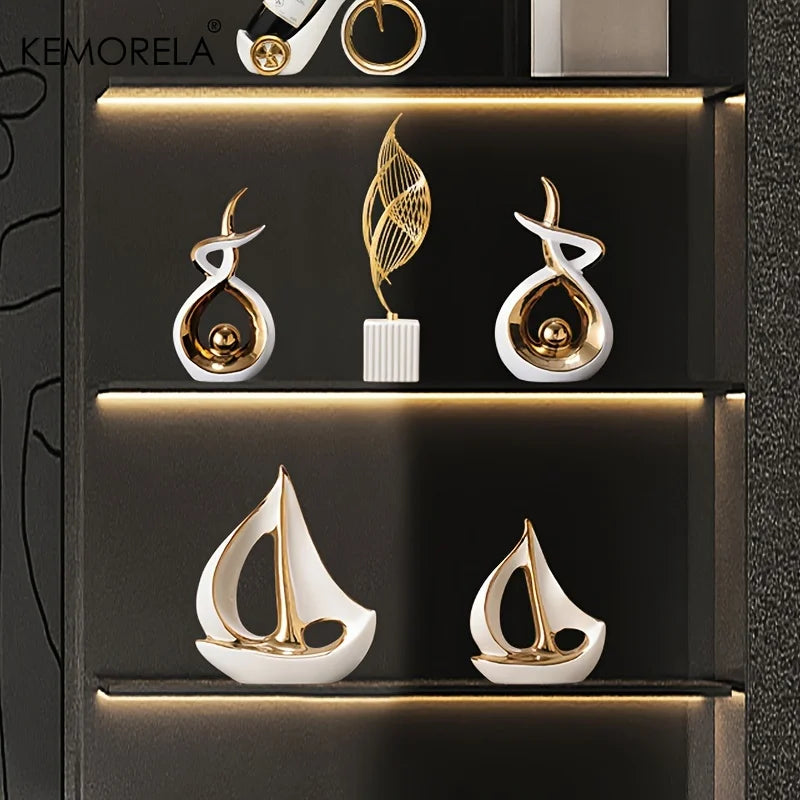 KEMORELA Ceramic Sailboat Sculpture – Post-Modern Home Décor Decorative Sculpture Axl