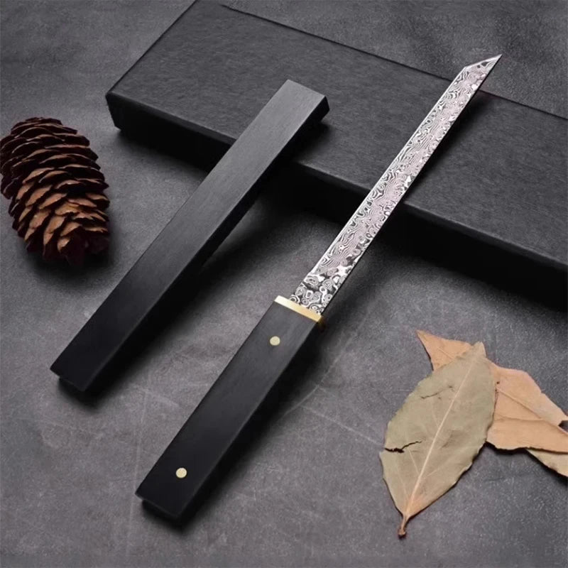 PLYS Damascus Steel Fixed Blade Knife – Wood Handle, 19.7cm Fixed Blade Knife Axl Style B