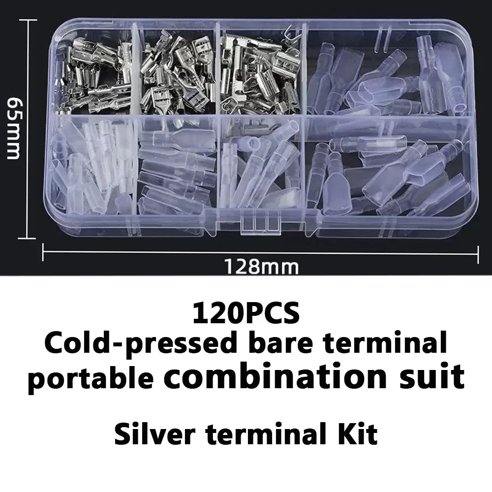 120PCS Crimp Terminal Kit – Gold & Silver Male Female Connectors Crimp Terminal Kit Axl Silver 120pcs Kit