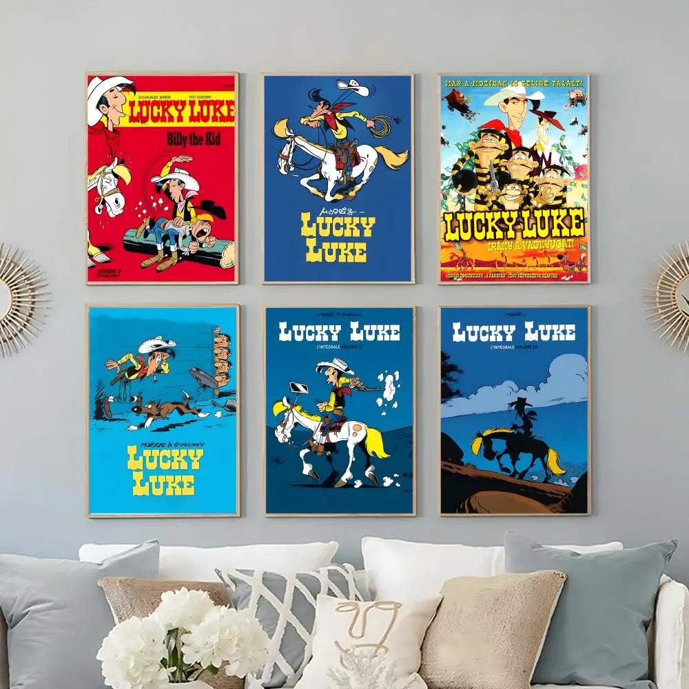 Lucky Luke Cartoon HD Poster – Self-Adhesive Waterproof Wall Art Wall Art Poster Axl