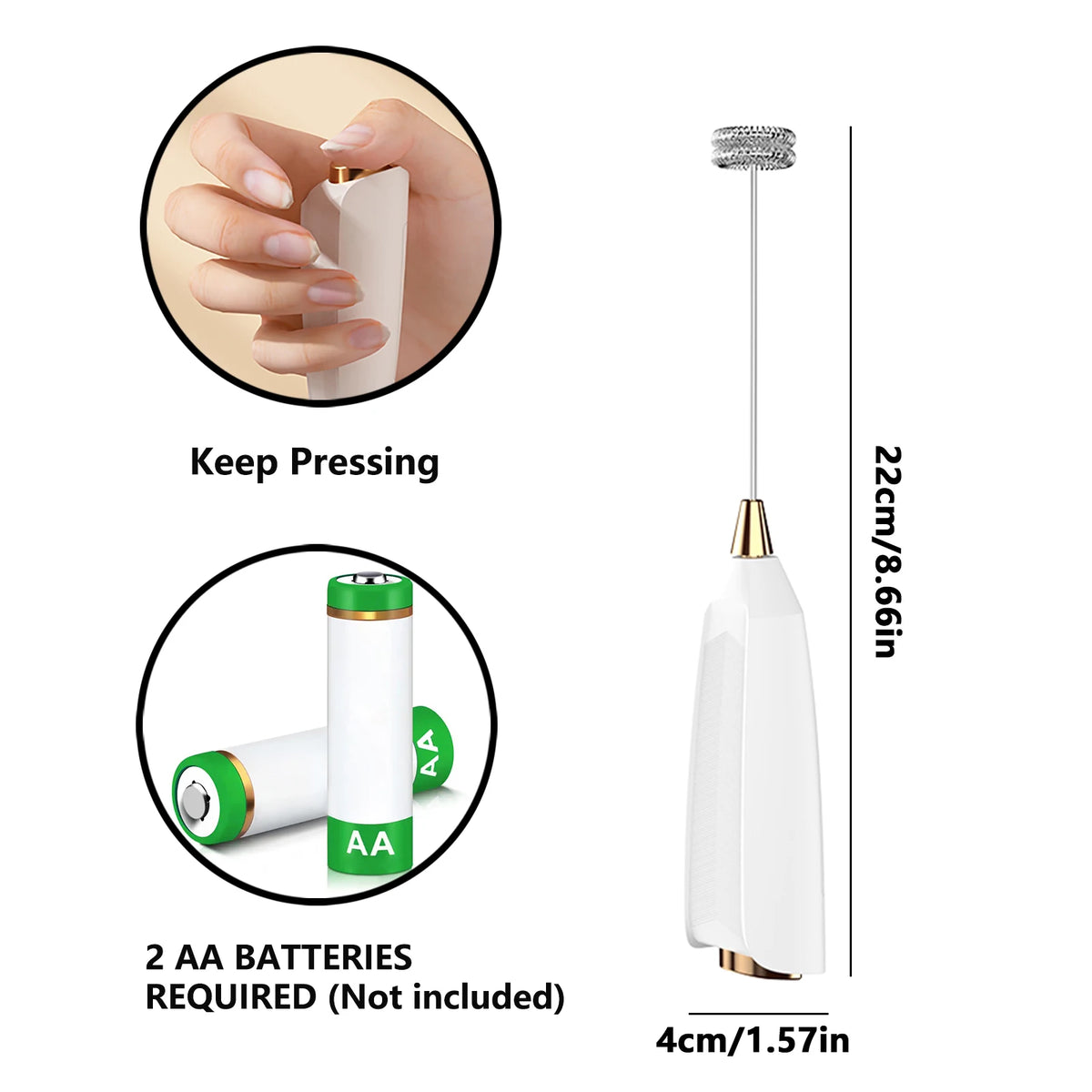 ONEKA Handheld Milk Frother – Foam Maker for Coffee & Lattes Handheld Milk Frother Axl Model8-White