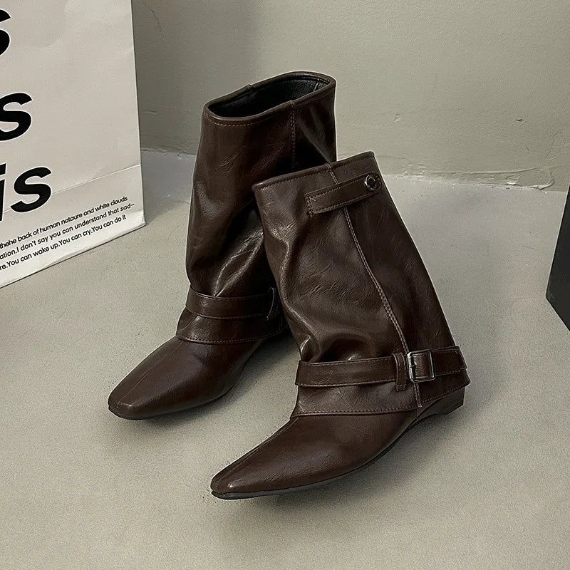 YBQJOO Women's Pointed Toe Ankle Boots – Low Block Heel Women's Ankle Boots Axl Brown 38