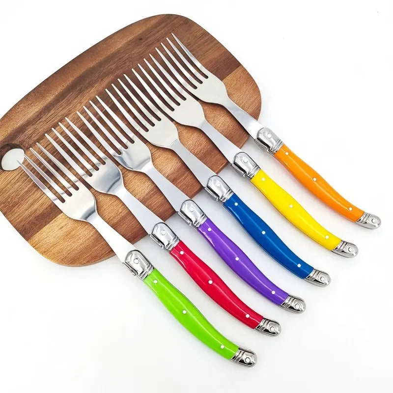 6-Piece Laguiole Rainbow Steak Fork Set – Colorful Cutlery Steak Fork Set Axl