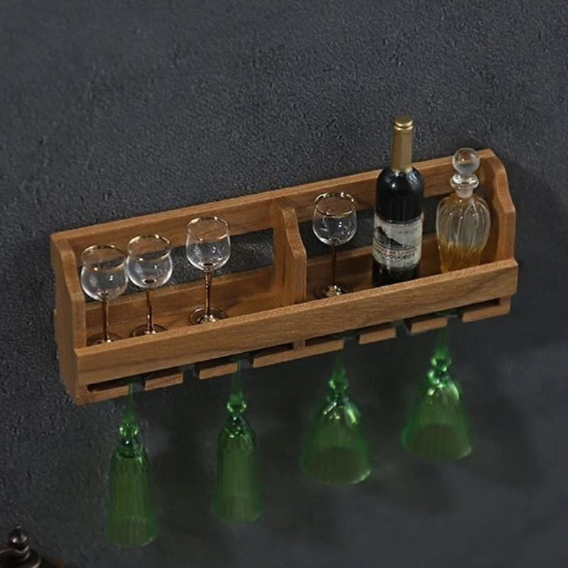 Wooden Mini Wine Rack Figurine – Dollhouse Shelf Ornament Decorative Figurine Axl
