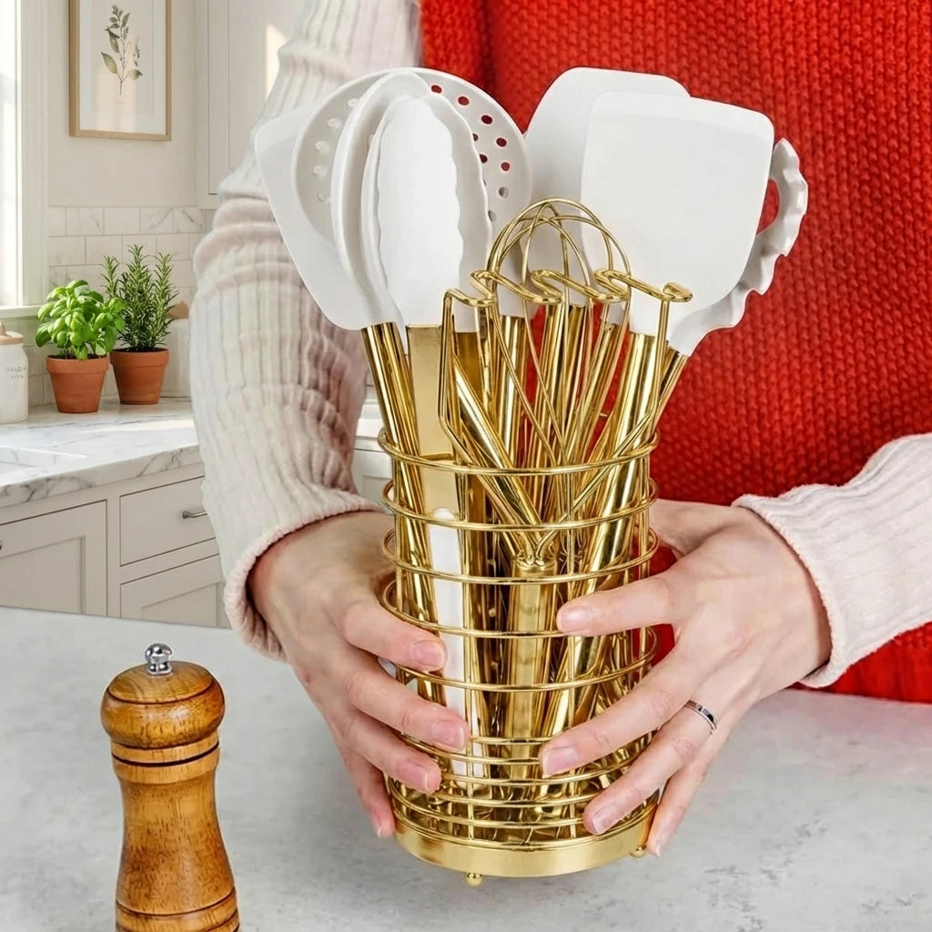 33-Piece Silicone Kitchen Utensil Set – Wooden Handle Cookware Kitchen Utensil Set Axl