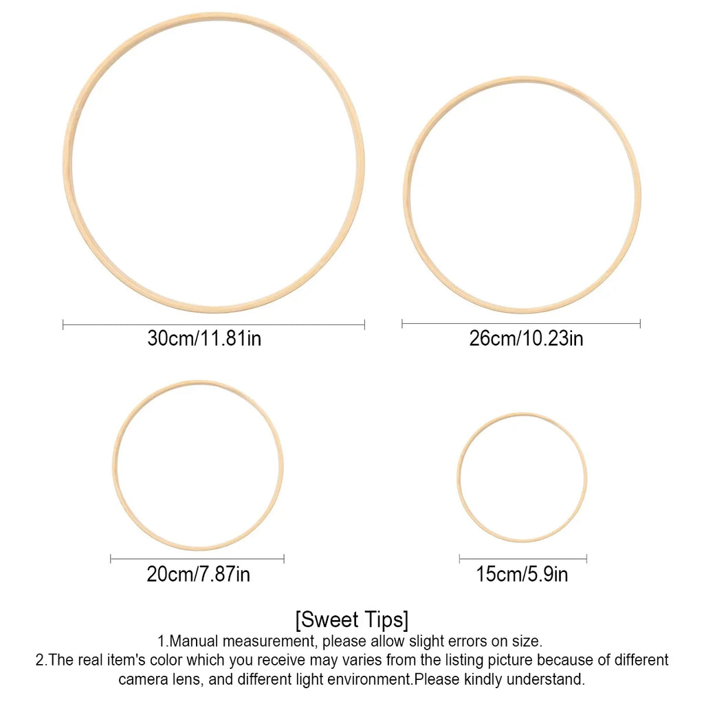 Bamboo Wreath Rings 12-Pack | 4 Sizes DIY Macrame Hoops Craft Hoop Rings Axl