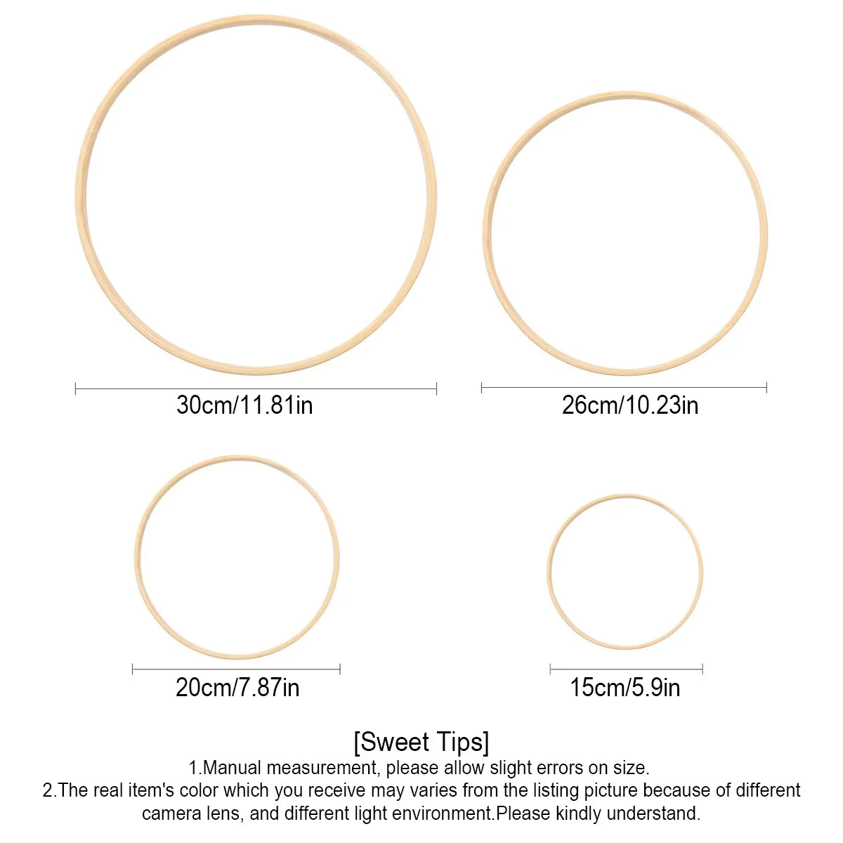 Bamboo Wreath Rings 12-Pack | 4 Sizes DIY Macrame Hoops Craft Hoop Rings Axl