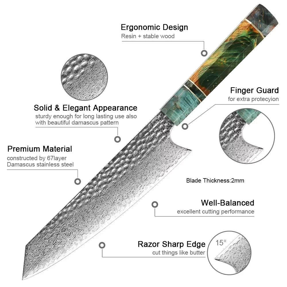 8" Kiritsuke Chef Knife – 67-Layer Damascus Steel Kitchen Knife Damascus Chef Knife Axl