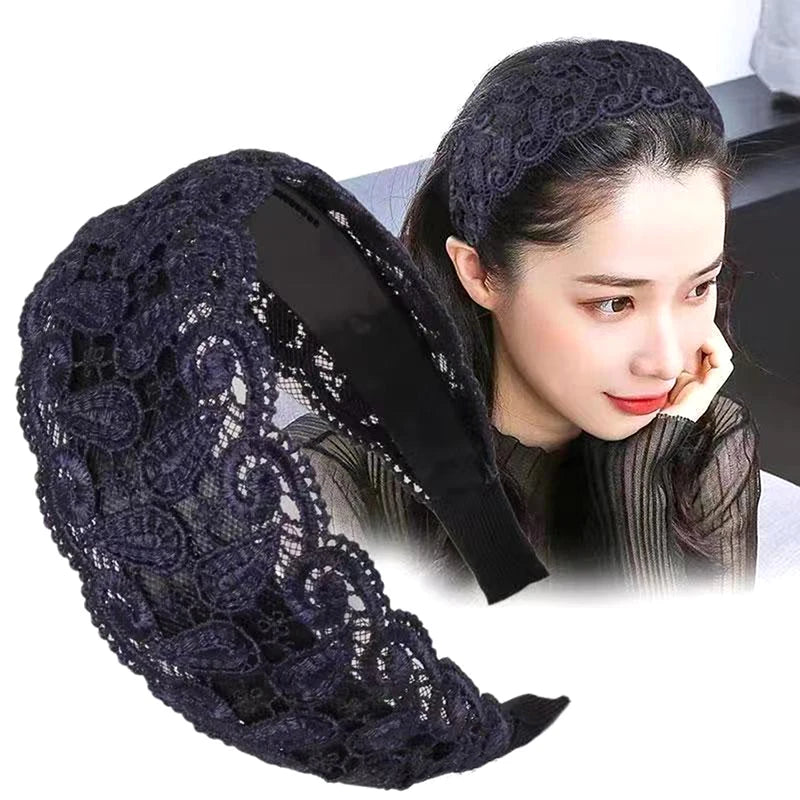 Korean Lace Flower Wide Headband – Non-Slip Vintage Hair Hoop Lace Flower Headband Axl A5