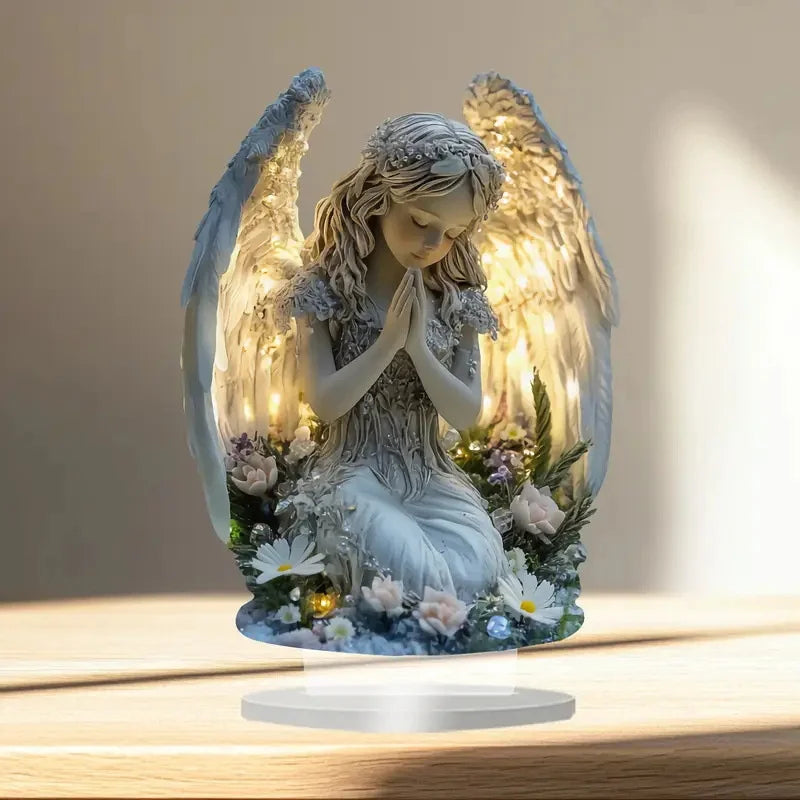 Acrylic Prayer Angel Figurine – Radiant Statue Desktop Decor Decorative Figurine Axl