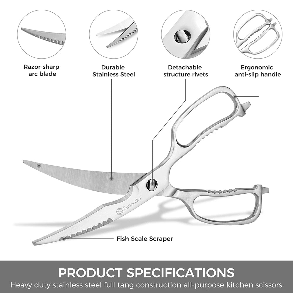 Sunnecko Heavy Duty Kitchen Shears | Stainless Steel Scissors Kitchen Shears Axl
