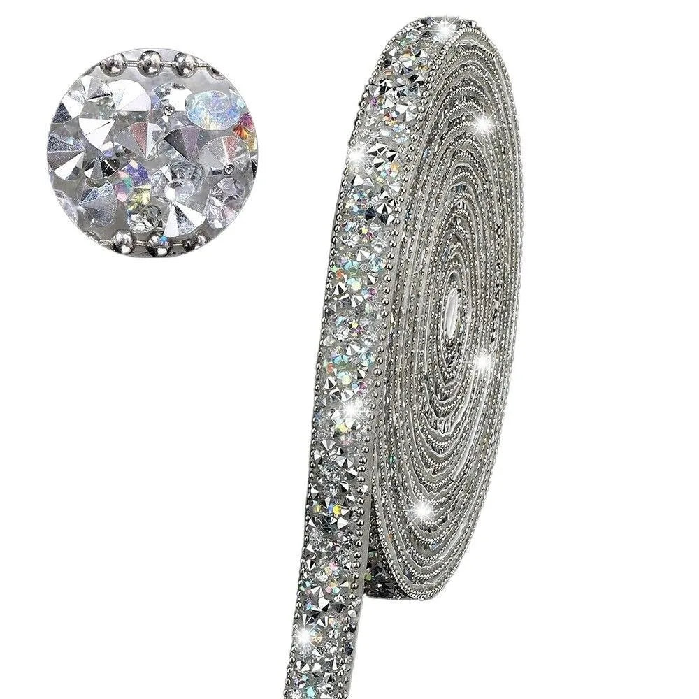 Self-Adhesive Rhinestone Ribbon 1cm – Bling Crystal Strip Craft Rhinestone Ribbon Axl Silver White AB