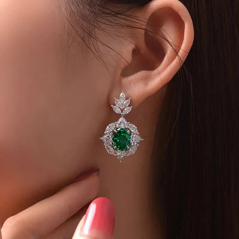 Huitan Green Cubic Zirconia Drop Earrings | Wedding Jewelry Drop Earrings Axl