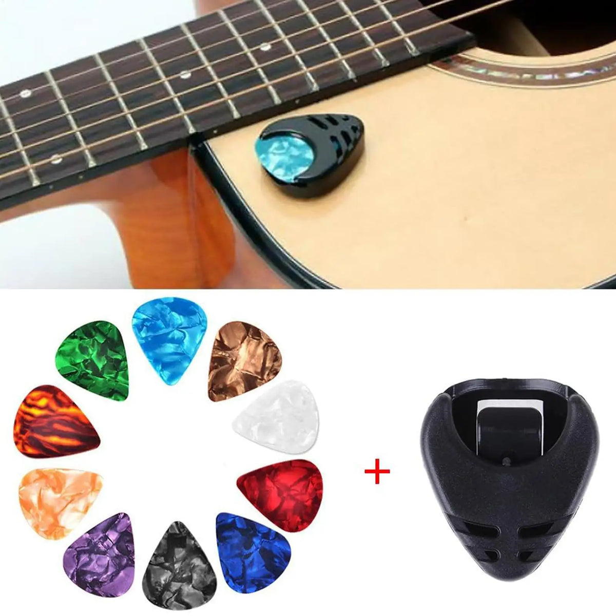 10-Piece Guitar Picks & Stick-On Holder Set | Acoustic & Electric Guitar Pick Set Axl