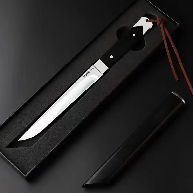 M390 Steel Fixed Blade Knife – Ebony Handle & Leather Scabbard Fixed Blade Knife Axl