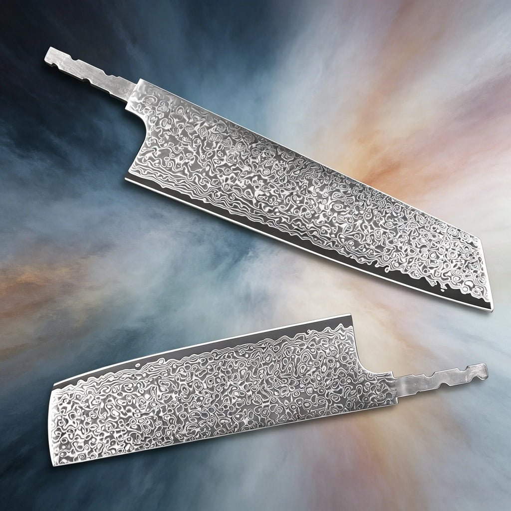 Damascus Steel Blank Blade Set – Chef, Santoku & Nakiri DIY Knife Making Blank Axl