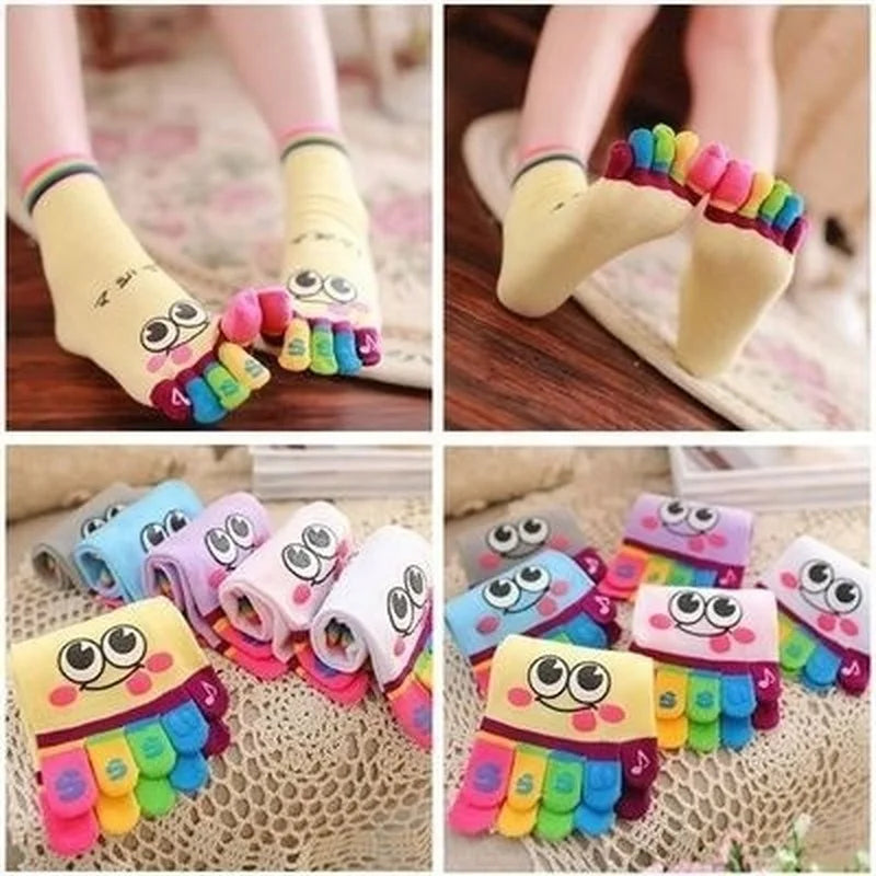 Women's Smiley Bear Toe Socks – Cute Funny Cotton Crew Socks Novelty Toe Socks Axl