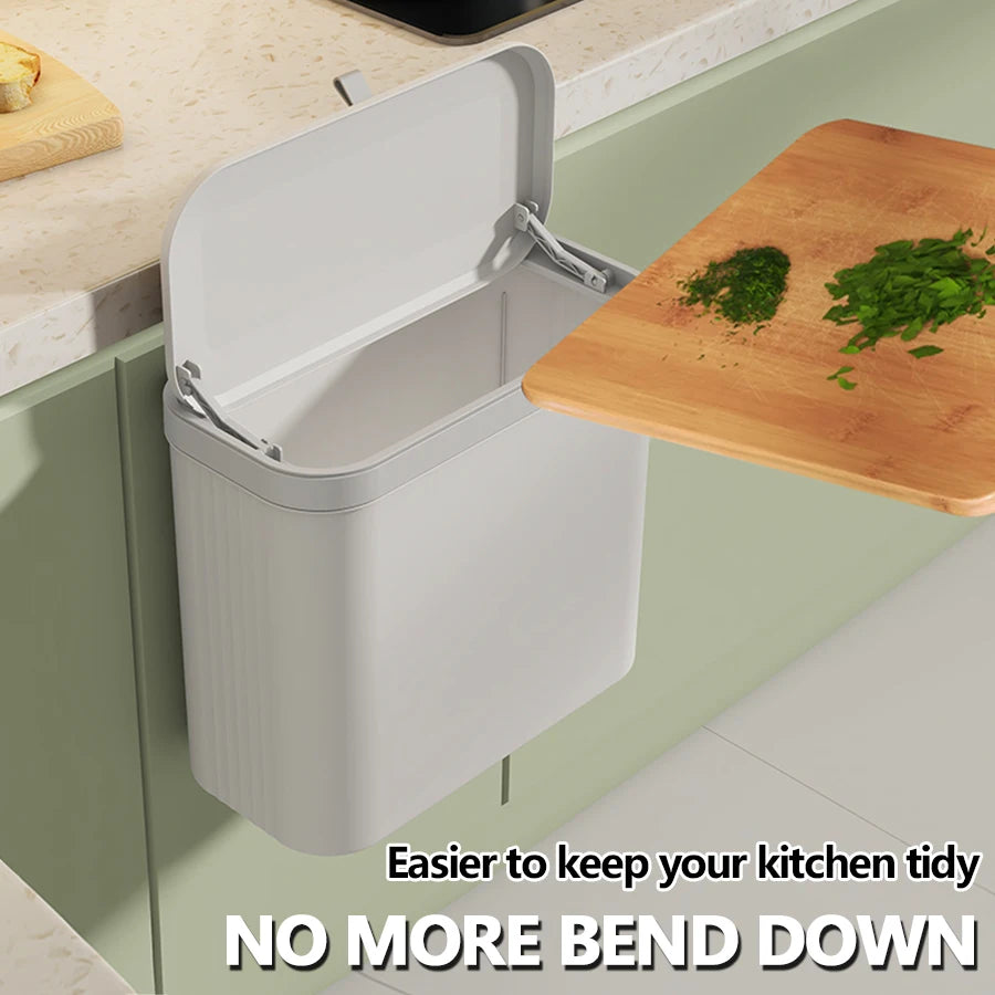 ONEKA 14L Hanging Kitchen Trash Can with Lid | Cabinet & Sink Bin Hanging Trash Can Axl