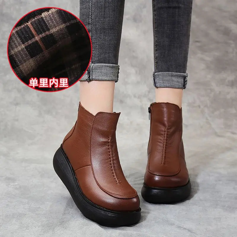 Lorilury Women's Waterproof Leather Fur-Lined Ankle Boots Women's Ankle Boots Axl Brown (no plush) 38