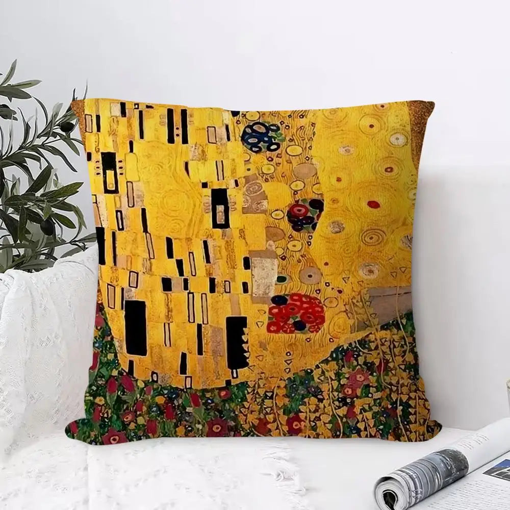 Gustav Klimt Art Pillow Case – Soft Fabric & Concealed Zipper Decorative Pillow Case Axl Black2 45X45cm