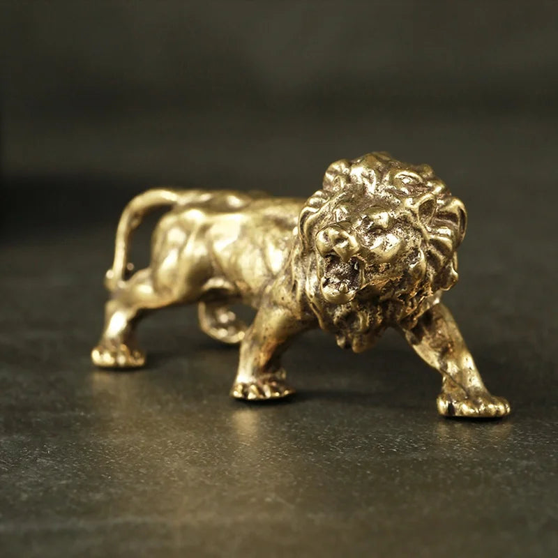 Antique Bronze Lion Statue – Solid Copper Brass Miniature Figure Decorative Figurine Axl