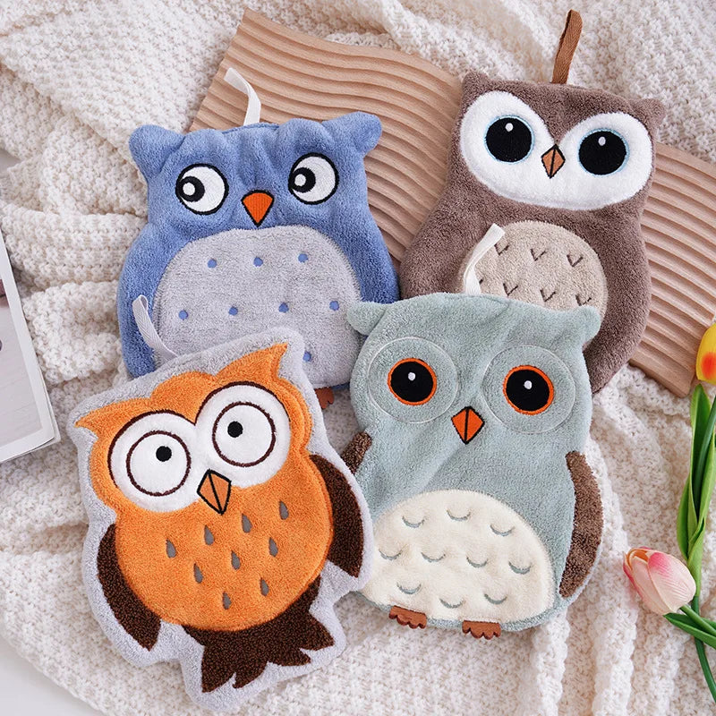 Owl Hanging Hand Towel – Ultra Soft Coral Fleece, Non-Shedding Hanging Hand Towel Axl