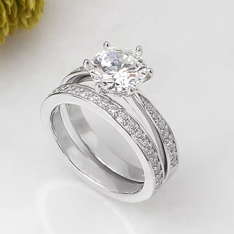 Huitan 6-Claw Cubic Zirconia Wedding Ring Set for Women 2 Pcs Bridal Ring Set Axl T0672 7