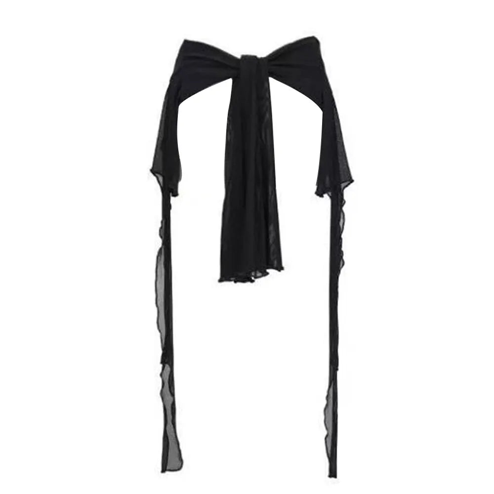 Y2K Hip-Hop Dance Scarf Belt – Sheer Tassel Wrap Skirt Dance Scarf Wrap Axl Black- One Size