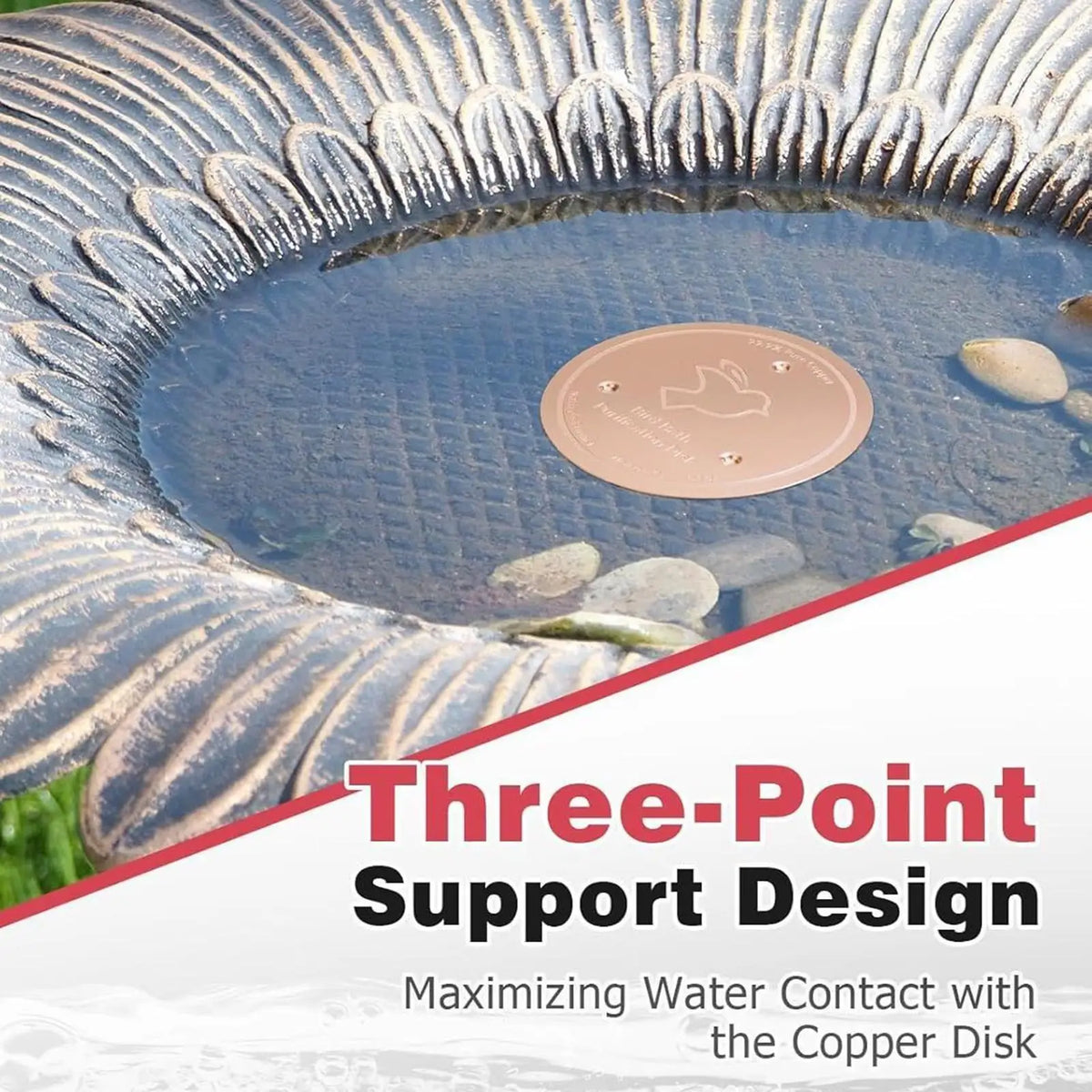 Copper Bird Bath Purifier Disc | Triple-Point Support Garden Bird Bath Accessory Axl