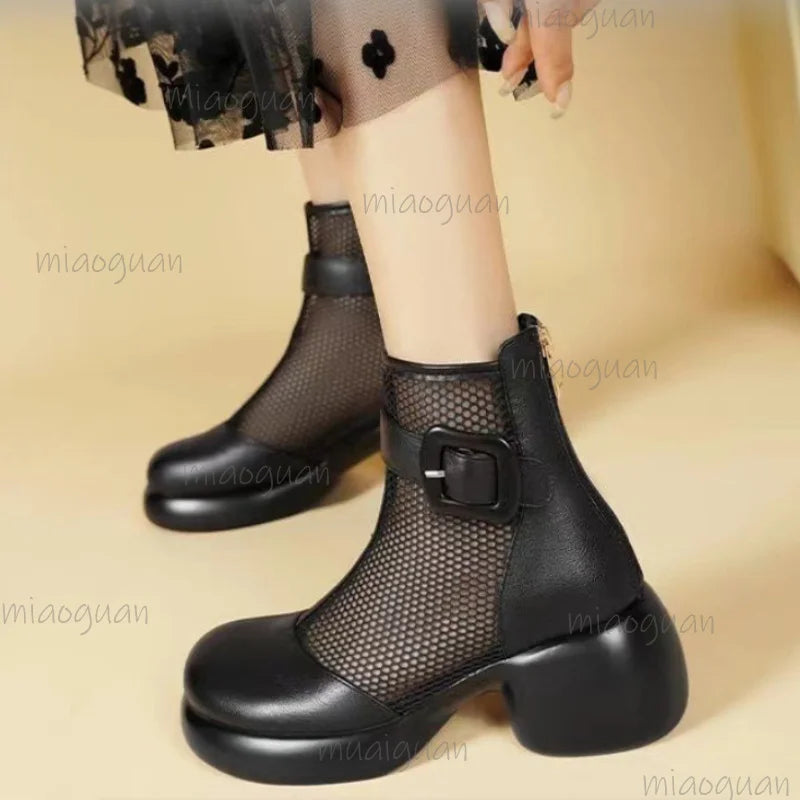 Women's Roman Gladiator Sandal Boots | Wedge Mesh Platform Gladiator Sandal Boots Axl