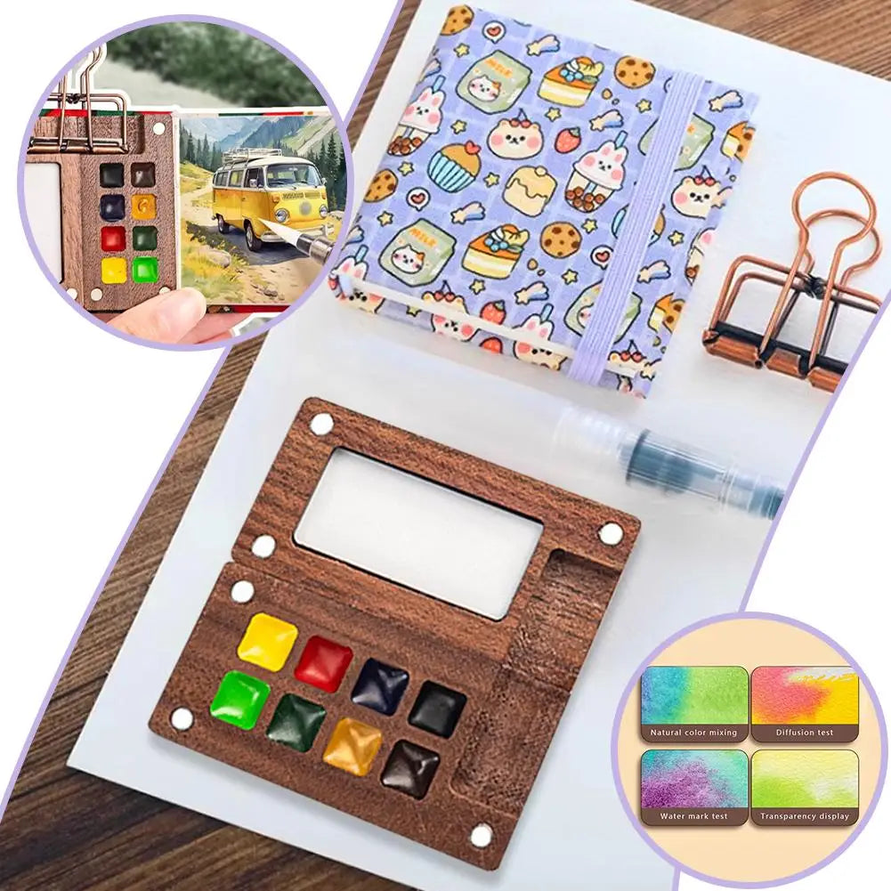 Mini Travel Watercolor Paint Set – Nano Wood Palette 12/24 Colors Watercolor Paint Set Axl