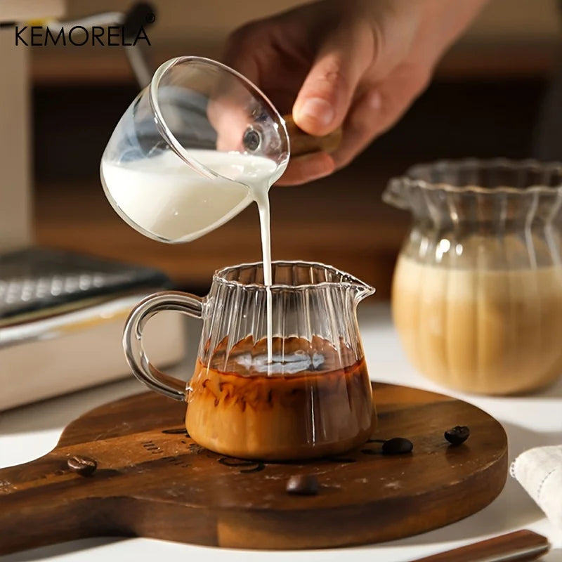 KEMORELA Retro Striped Glass Coffee Measuring Cup & Creamer Jar Glass Coffee Cup Axl