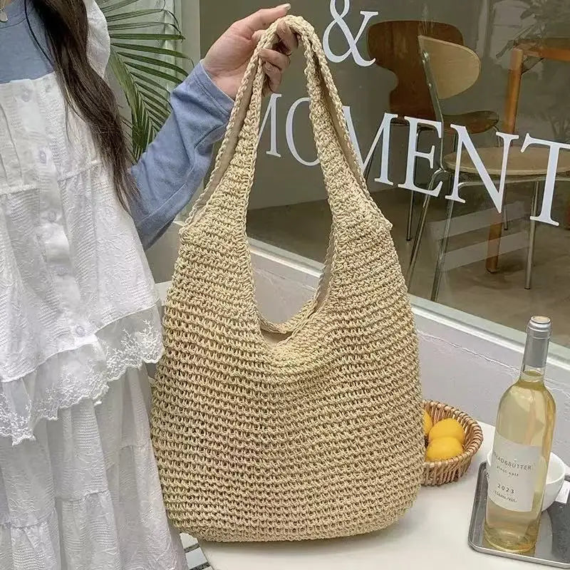 Women's Woven Straw Tote Bag – Large Beach Shoulder Handbag Straw Tote Bag Axl