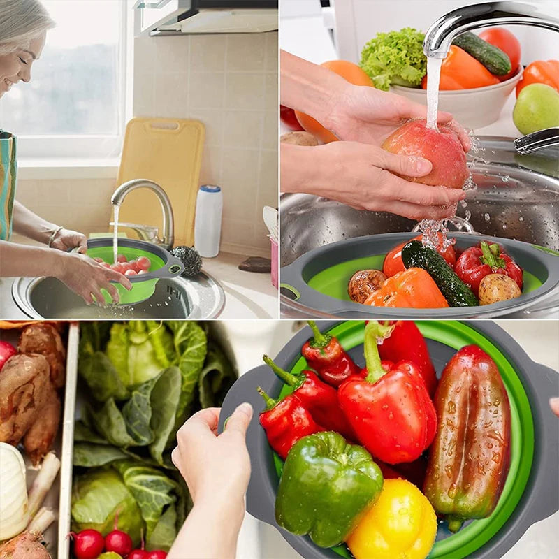 Foldable Silicone Colander Set – 2-Piece Collapsible Strainer Silicone Colander Set Axl