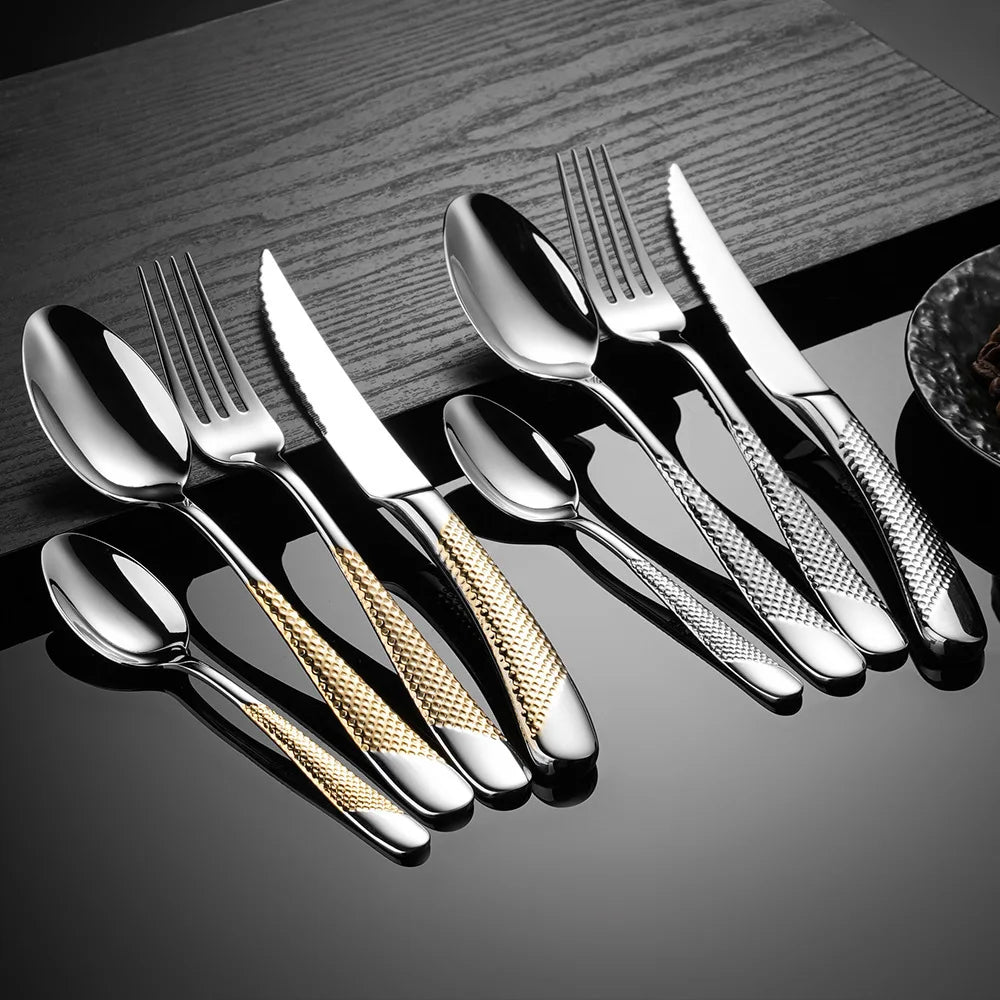24-Piece Stainless Steel Cutlery Set – Outdoor Knife Fork Spoon Flatware Cutlery Set Axl