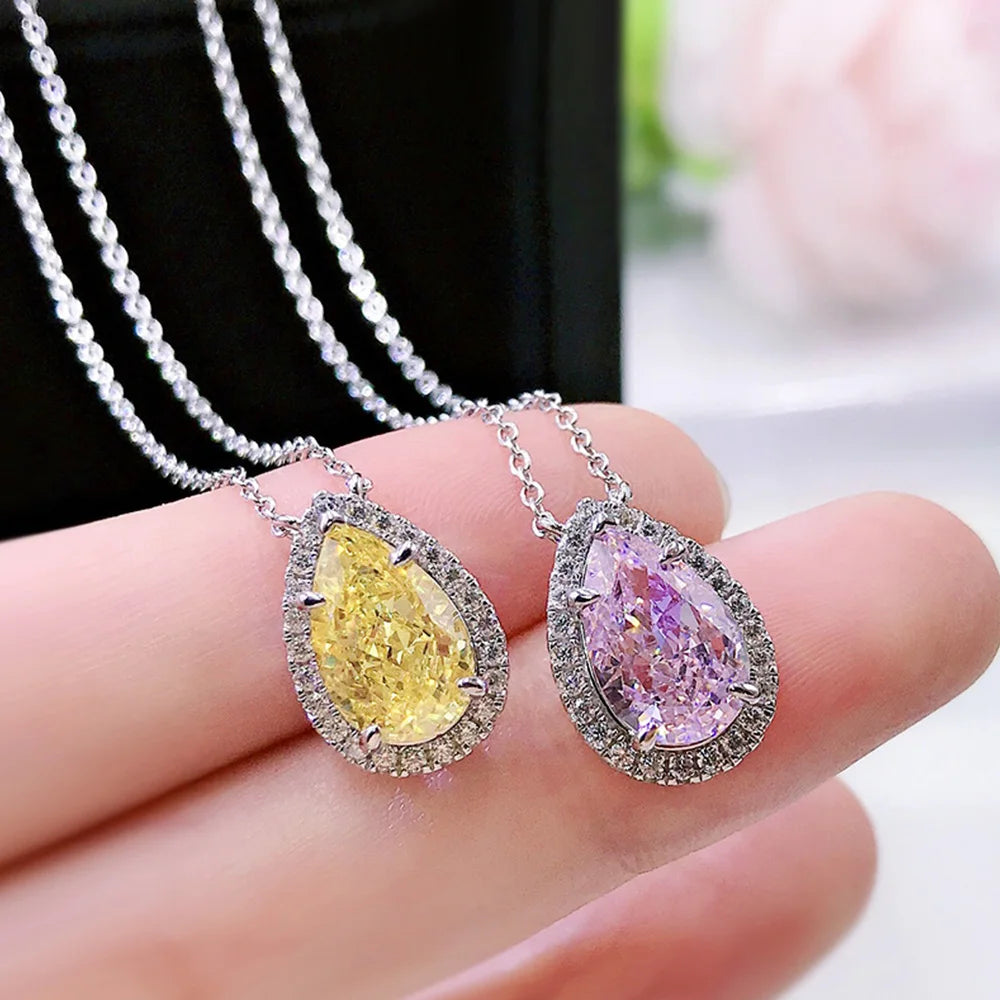 Huitan Pink & Yellow CZ Pear Pendant Necklace for Women Pendant Necklace Axl