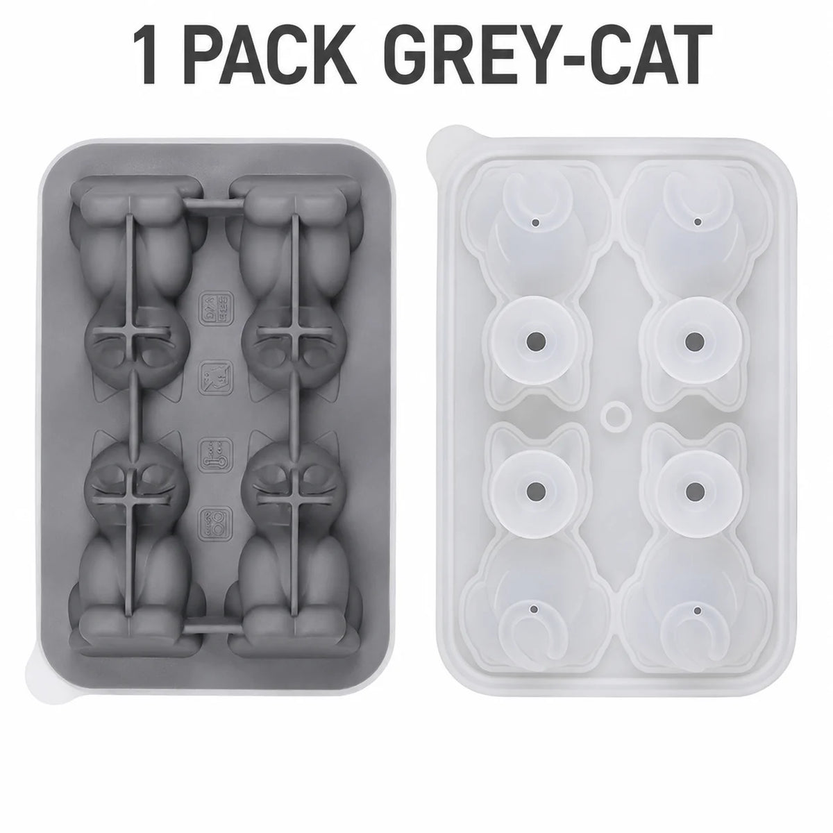 4-Cavity 3D Cat Silicone Ice Cube Tray Mold with Funnel Silicone Ice Cube Mold Axl 1 Pack Grey-Cat