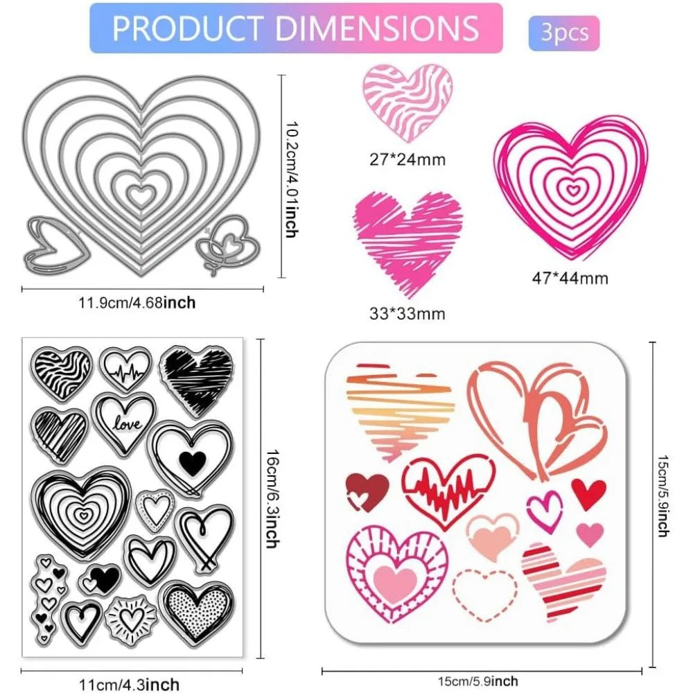 Heart Clear Stamps & Metal Cutting Dies for Card Making Craft Stamp & Die Set Axl