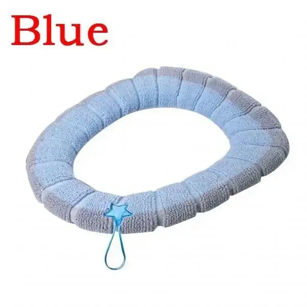 Warm Soft Thickened Toilet Seat Cover Cushion with Handle Toilet Seat Cover Axl Blue