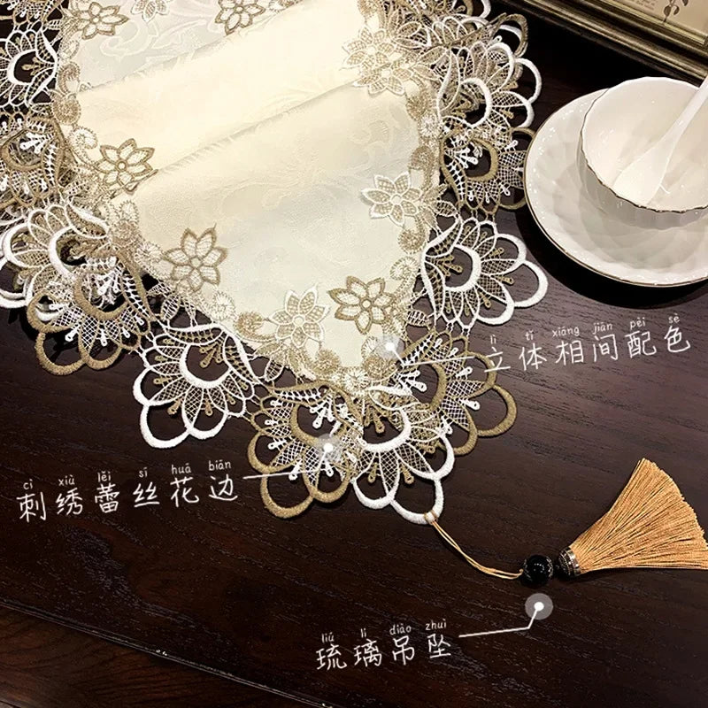White Lace Embroidered Table Runner – Dust-Proof Fabric Cover Lace Table Runner Axl