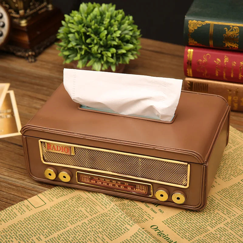 Retro Radio Tissue Box – Decorative Metal Napkin Holder Decorative Tissue Holder Axl