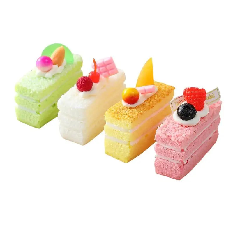 Faux Layered Cake Slices – Realistic PU Fruit Decor Props 4pc Artificial Food Decor Axl