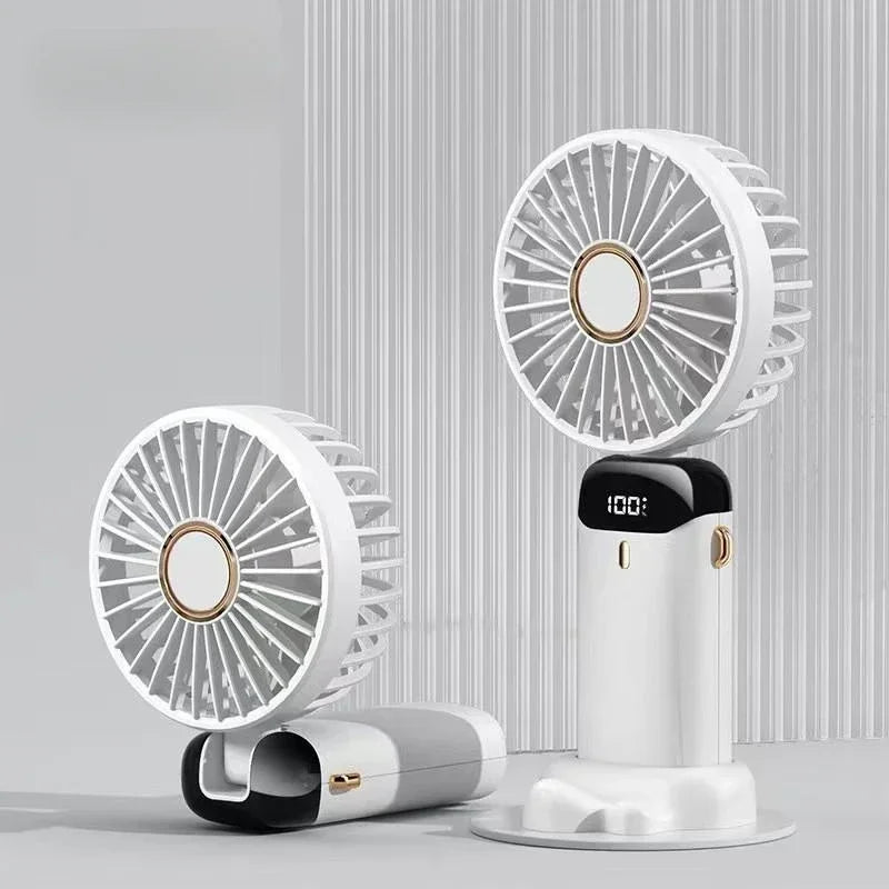 Portable Rechargeable Fan – LED Display, 5 Speeds, 90° Tilt Portable Desk Fan Axl WHITE