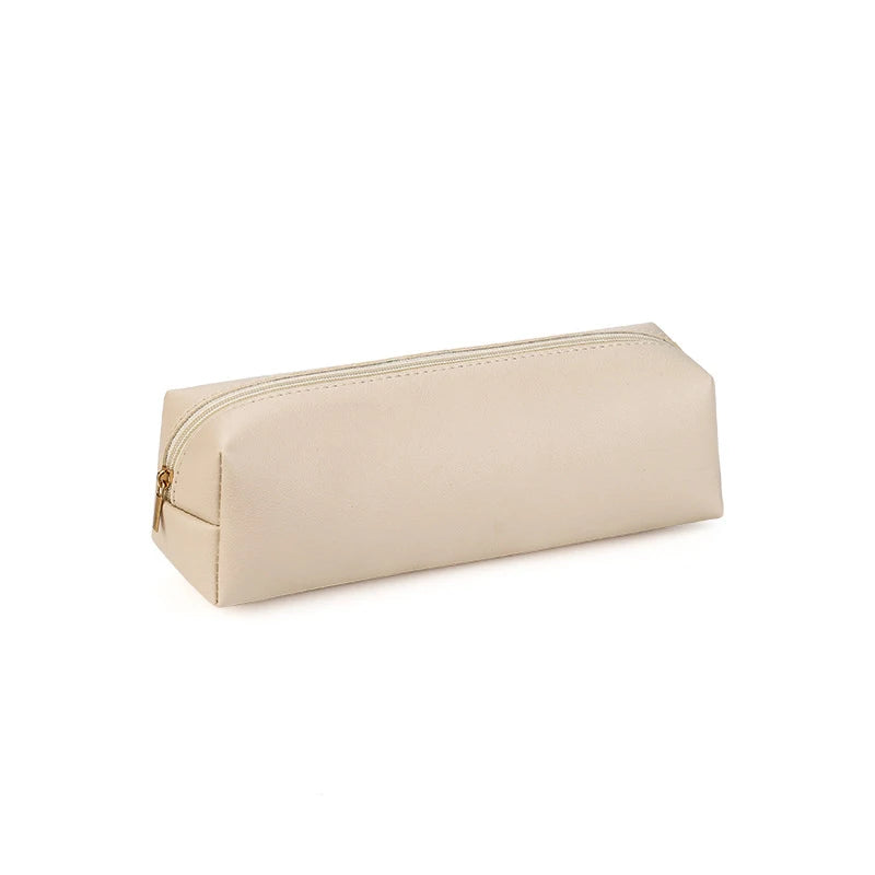 Large Capacity PU Leather Pencil Bag – Zipper Stationery Case Pencil Bag Axl Beige