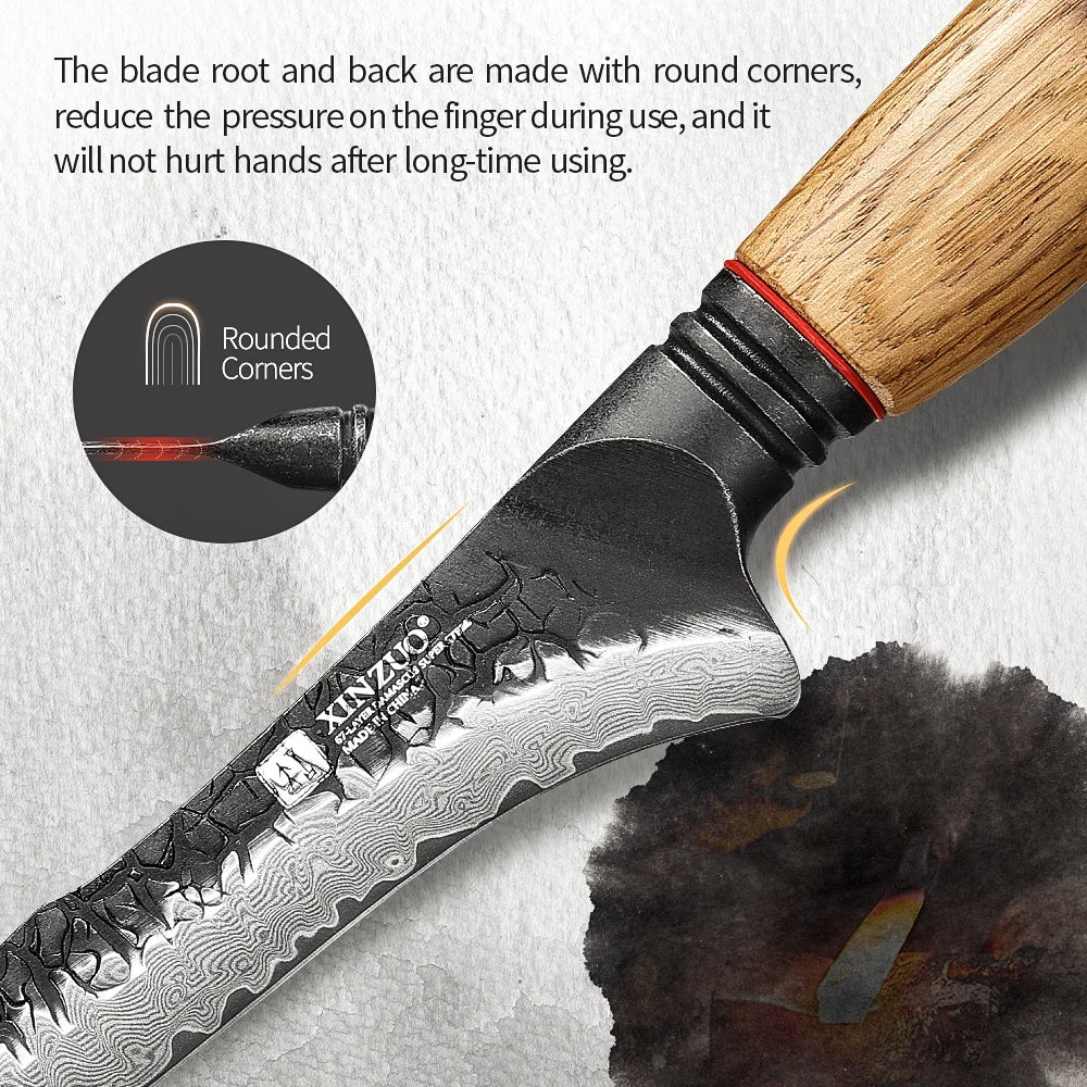 XINZUO 7.5" Damascus Steel Fillet Knife – 67-Layer Forged Blade Damascus Fillet Knife Axl